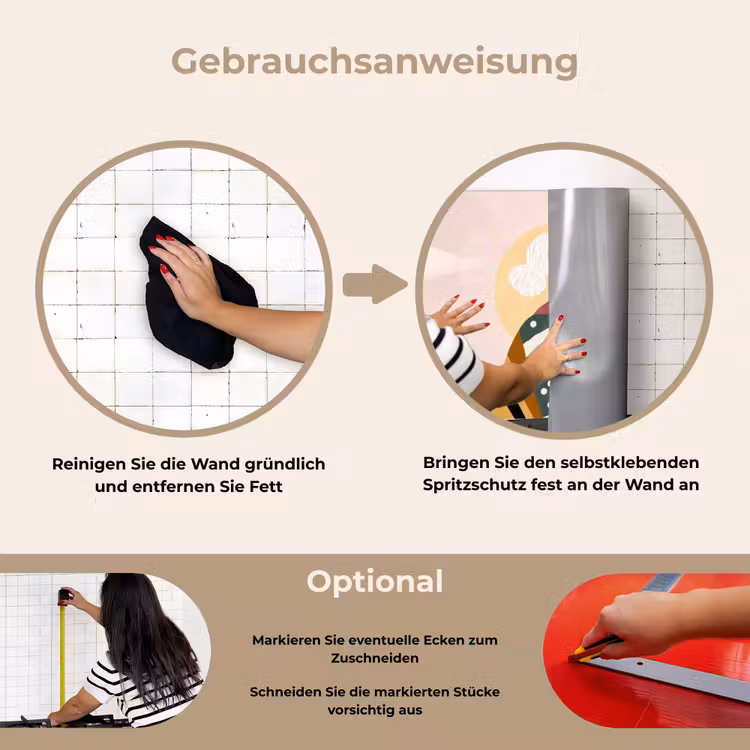 Vrouw - Zon - Kleurrijk keuken achterwand spatscherm klein -gebruiksaanwijzing_DE