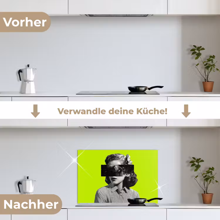 Vrouw - Sterrenhemel - Groen keuken achterwand spatscherm klein -voor_na_DE