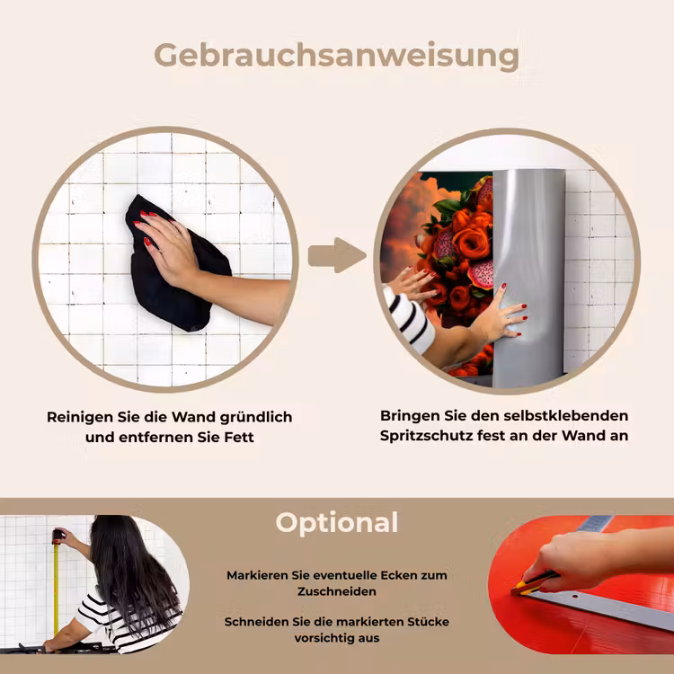 Vrouw - Drankenfruit - Rozen keuken achterwand spatscherm klein -gebruiksaanwijzing_DE