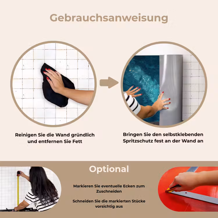 Vrouw - Water - Bikini - Oranje keuken achterwand spatscherm klein -gebruiksaanwijzing_DE