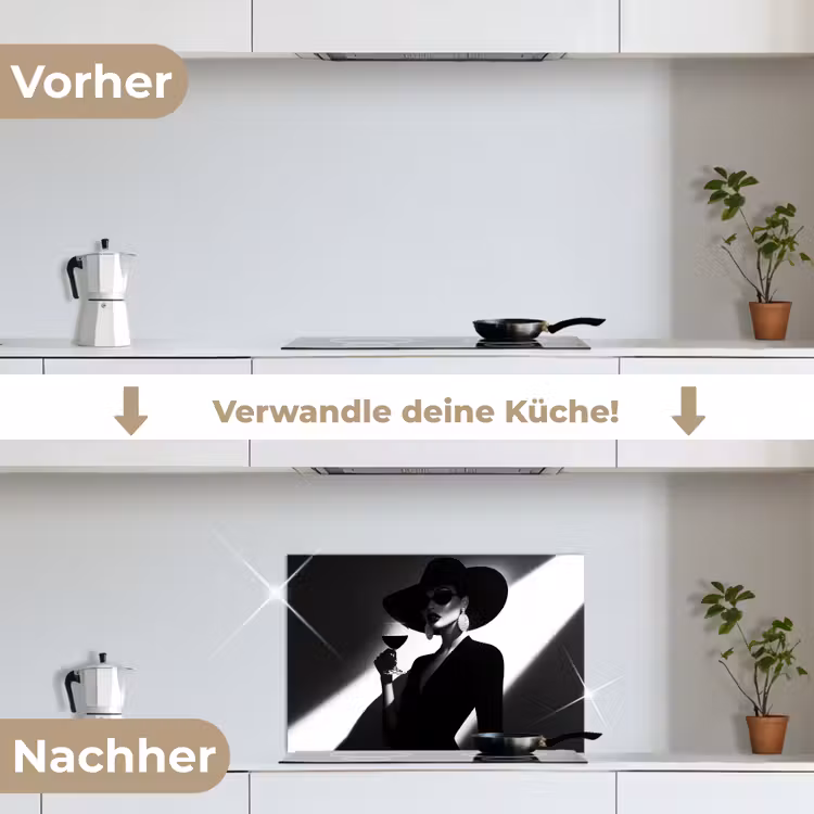 Vrouw - Wijn - Chic keuken achterwand spatscherm klein -voor_na_DE