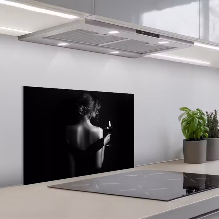 Vrouw - Wijn - Jurk keuken achterwand spatscherm klein -3d_schuin