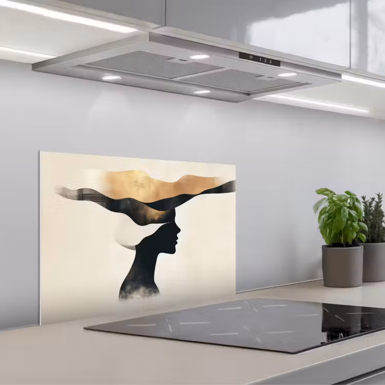 Vrouw - Golven - Zwart keuken achterwand spatscherm klein -3d_schuin