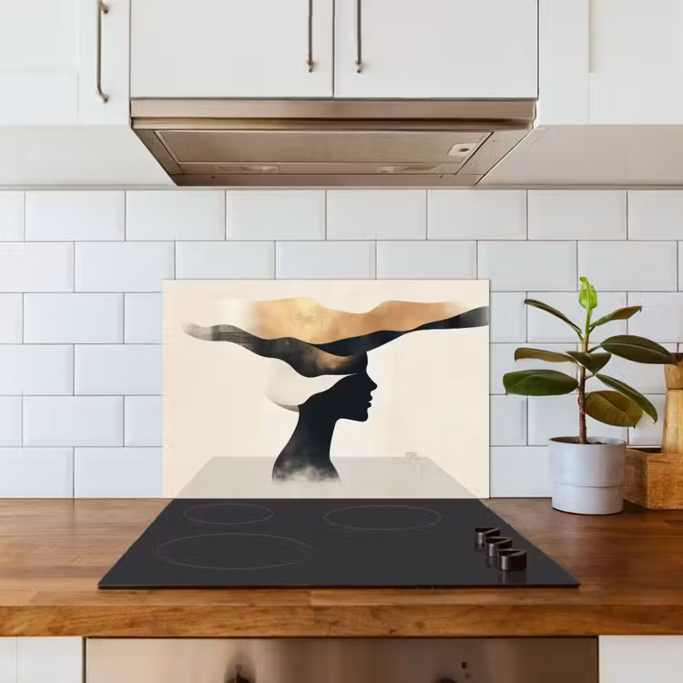 Vrouw - Golven - Zwart keuken achterwand spatscherm klein -sfeer2