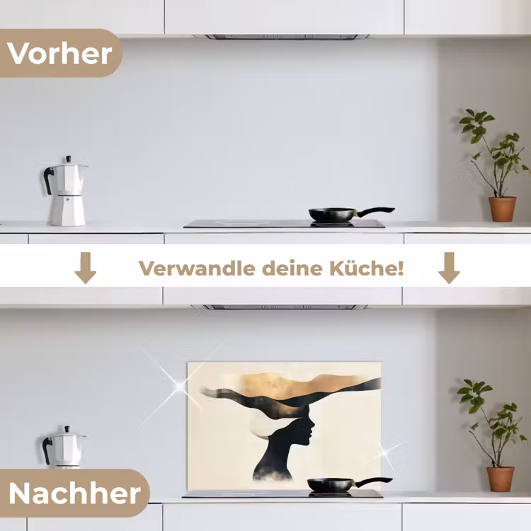 Vrouw - Golven - Zwart keuken achterwand spatscherm klein -voor_na_DE