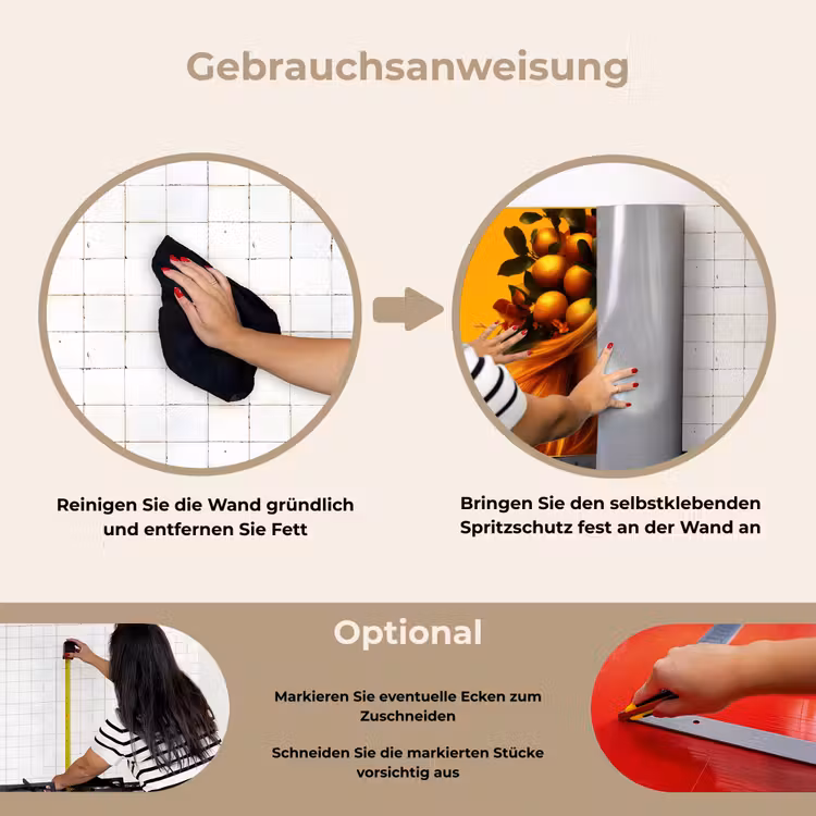 Vrouw - Citroenen - Bloesem - Geel keuken achterwand spatscherm klein -gebruiksaanwijzing_DE
