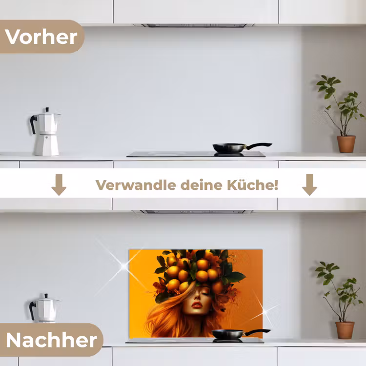 Vrouw - Citroenen - Bloesem - Geel keuken achterwand spatscherm klein -voor_na_DE