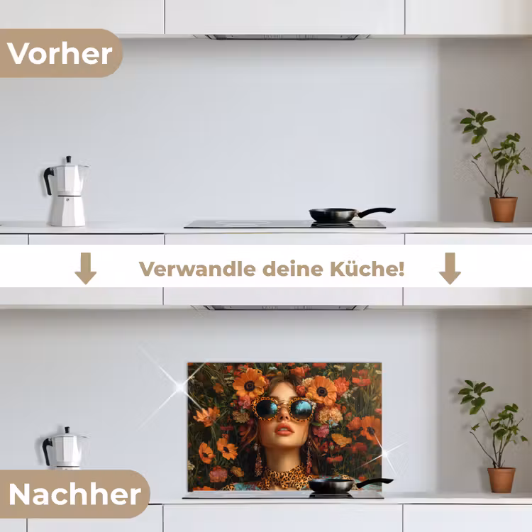 Vrouwen - Bloemen - Modern - Bril - Abstract keuken achterwand spatscherm klein -voor_na_DE