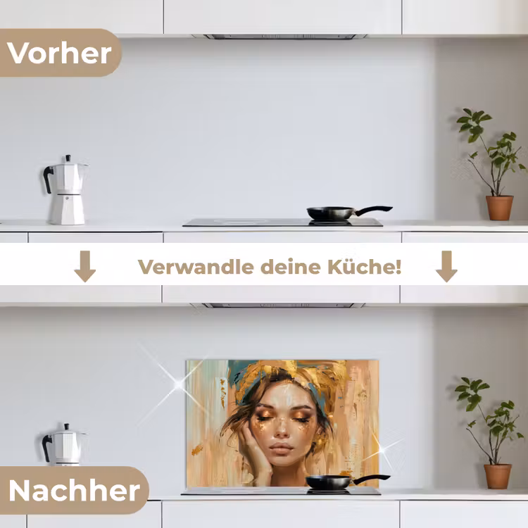Vrouwen - Portret - Luxe - Goud keuken achterwand spatscherm klein -voor_na_DE