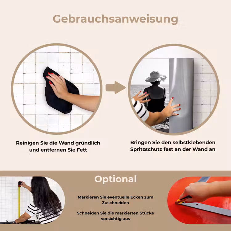 Vrouwen - Zonnehoed - Strand - Zwart - Wit keuken achterwand spatscherm klein -gebruiksaanwijzing_DE
