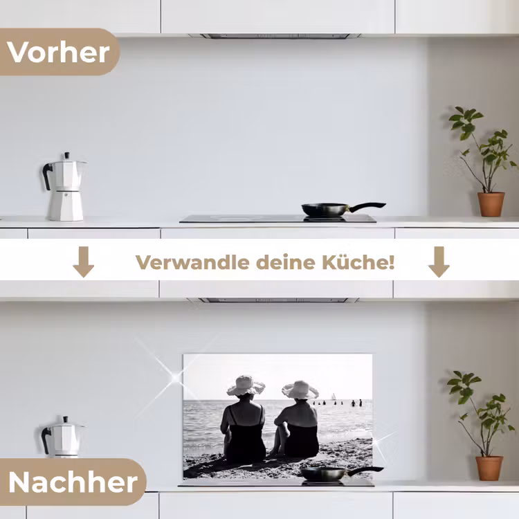 Vrouwen - Zonnehoed - Strand - Zwart - Wit keuken achterwand spatscherm klein -voor_na_DE