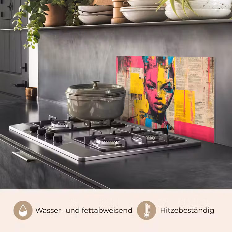 Vrouwengezicht - Krantenpapier - Abstract - Roze keuken achterwand spatscherm klein -usp_DE
