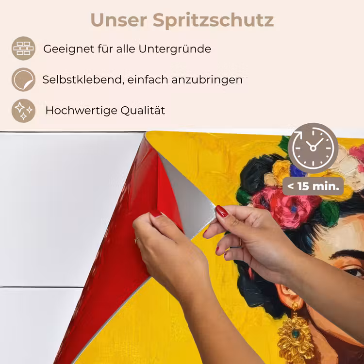 Frida Kahlo - Vrouw - Geel - Blauw - Bloemen keuken achterwand spatscherm klein -spatscherm_DE
