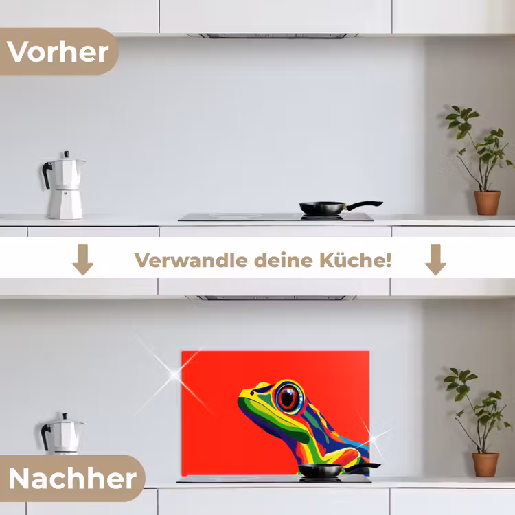 Kikker - Kleurrijk - Strepen - Ogen keuken achterwand spatscherm klein -voor_na_DE