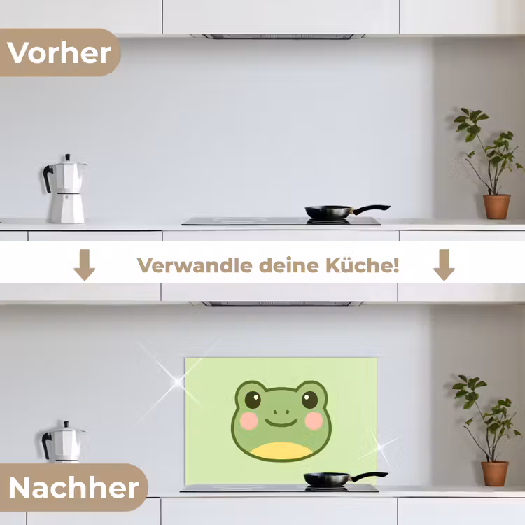 Kikker - Groen - Vriendelijkheid keuken achterwand spatscherm klein -voor_na_DE