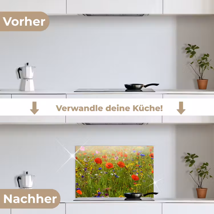 Lente - Bloemen - Rood - Klaproos - Gras - Groen keuken achterwand spatscherm klein -voor_na_DE