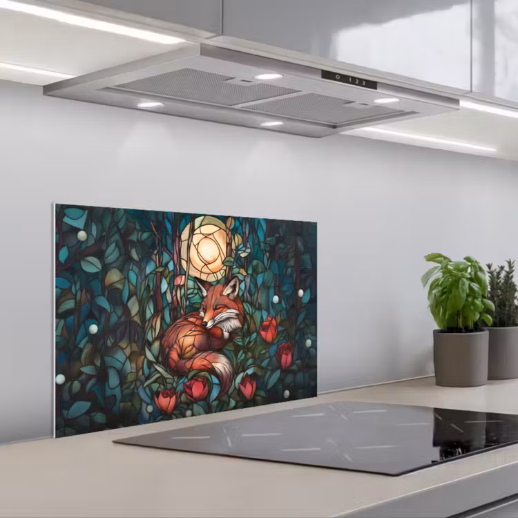 Vos - Mozaïek - Bos - Maan keuken achterwand spatscherm klein -3d_schuin