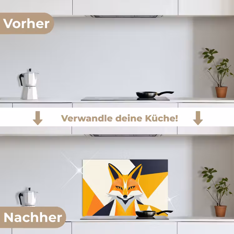 Vos - Oranje - Abstract - Driehoeken keuken achterwand spatscherm klein -voor_na_DE