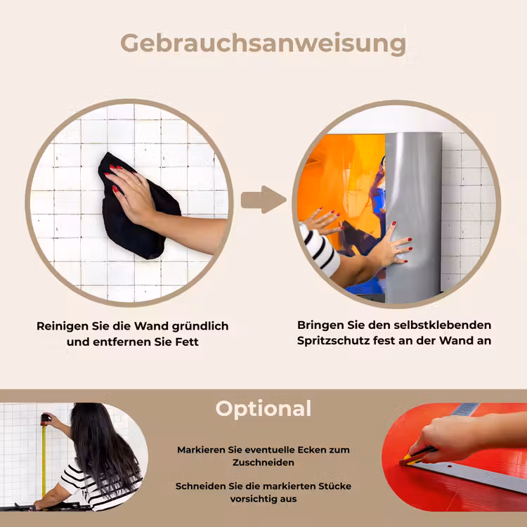 Vos - Oranje - Vormen - Abstract keuken achterwand spatscherm klein -gebruiksaanwijzing_DE
