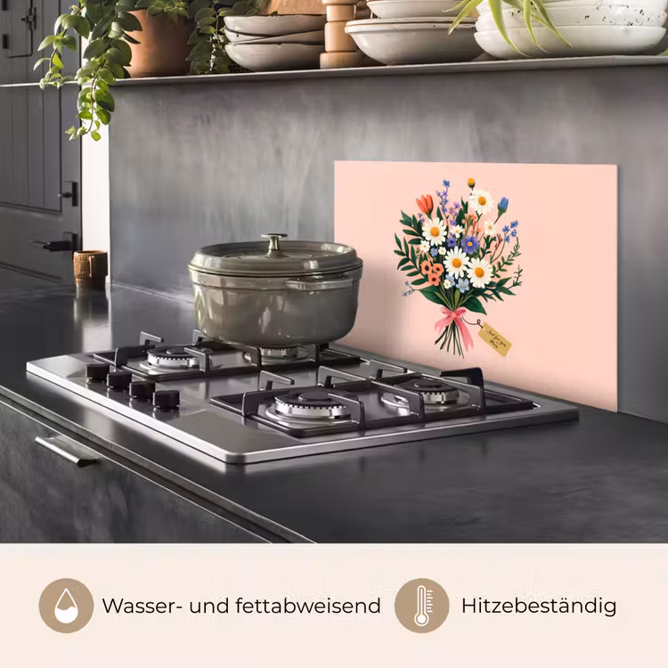 Margrieten - Boeket - Strikje - Roze keuken achterwand spatscherm klein -usp_DE