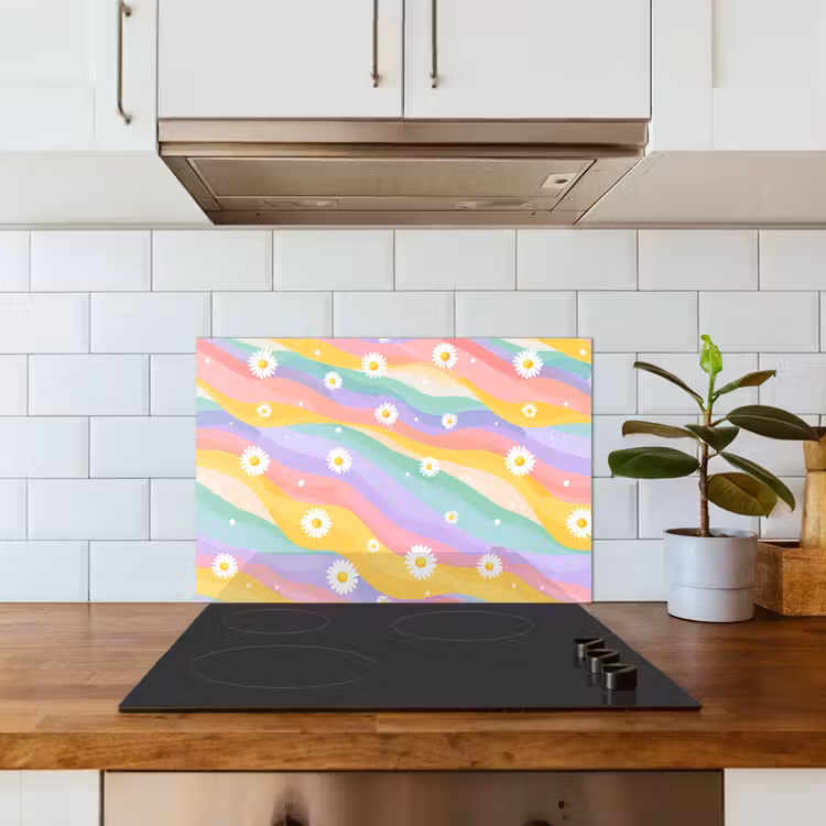 Madeliefjes - Kleurrijk - Pastel keuken achterwand spatscherm klein -sfeer2