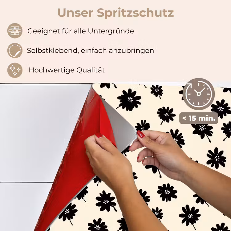 Madeliefjes - Grafisch - Zwart - Beige keuken achterwand spatscherm klein 900 -spatscherm_DE