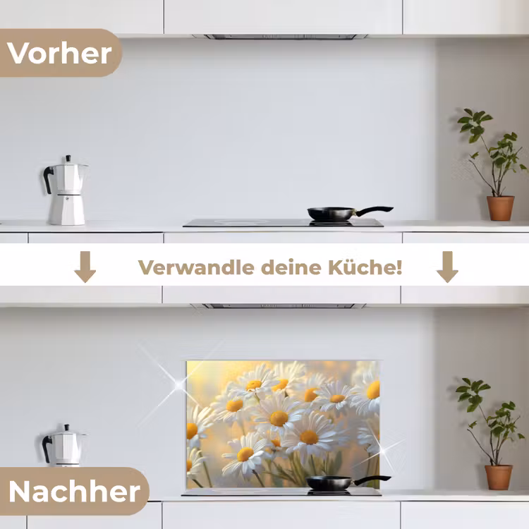 Madeliefjes - Wit - Zonlicht keuken achterwand spatscherm klein -voor_na_DE