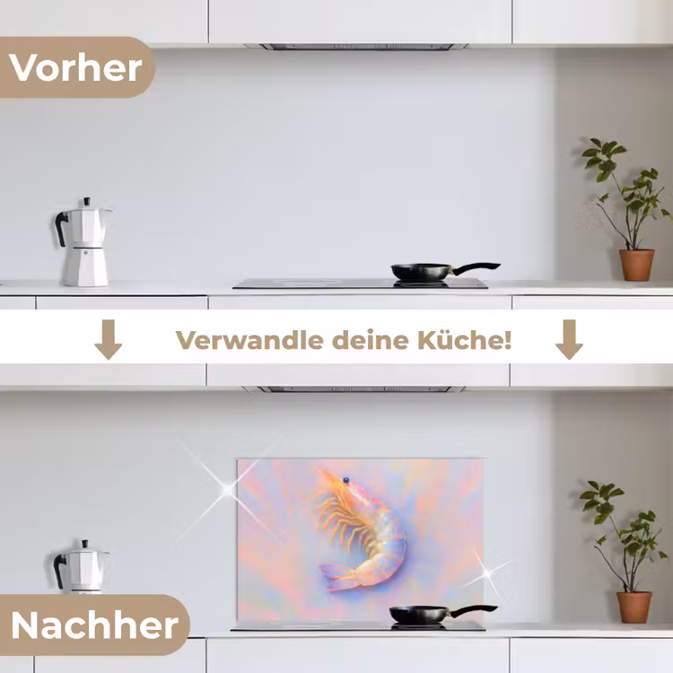 Garnaal - Subtiele structuur - Blauw - Roze keuken achterwand spatscherm klein -voor_na_DE