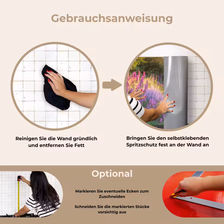 Tuinhuisje - Blauw - Bloemen keuken achterwand spatscherm klein -gebruiksaanwijzing_DE