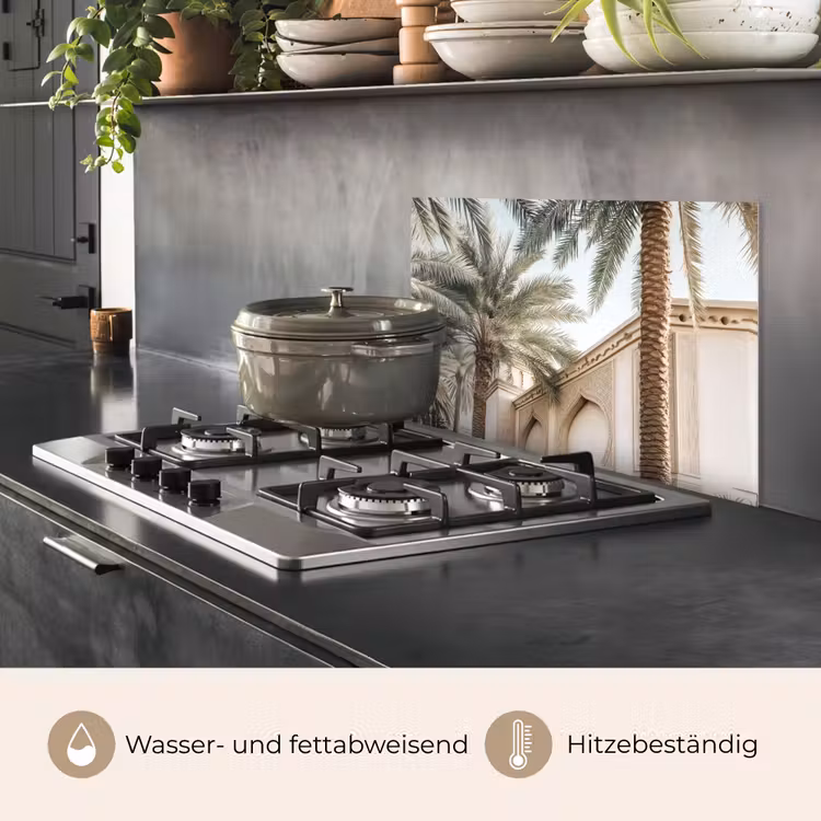 Gebouw - Palmbomen - Beige - Zon keuken achterwand spatscherm klein -usp_DE