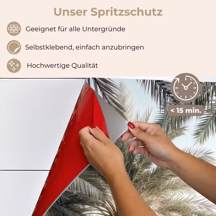 Gebouw - Palmbomen - Beige - Zon keuken achterwand spatscherm klein -spatscherm_DE