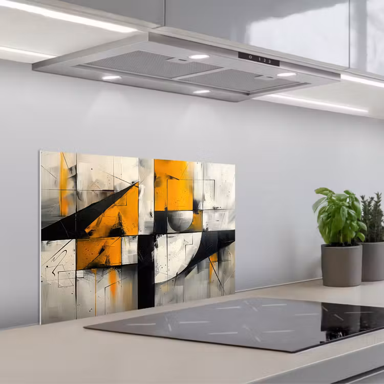 Geel - Abstract - Modern - Vormen keuken achterwand spatscherm klein -3d_schuin