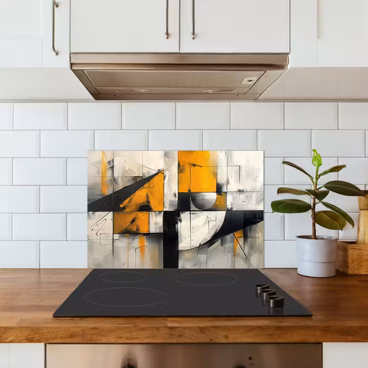 Geel - Abstract - Modern - Vormen keuken achterwand spatscherm klein -sfeer2