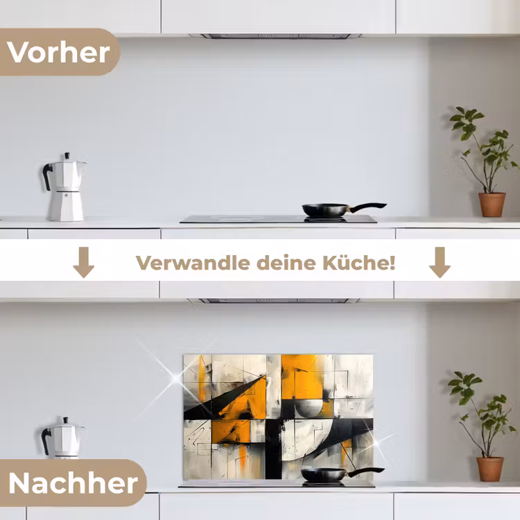 Geel - Abstract - Modern - Vormen keuken achterwand spatscherm klein -voor_na_DE