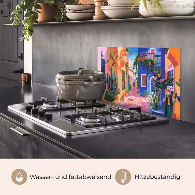 Geel - Blauw - Oranje - Huis keuken achterwand spatscherm klein -usp_DE