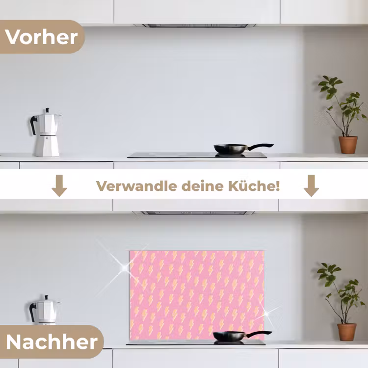 Geel - Bliksem - Roze keuken achterwand spatscherm klein 900 -voor_na_DE