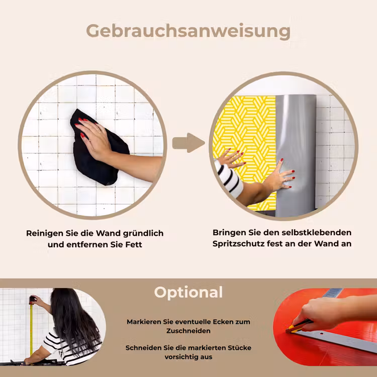 Geel - Patroon - Geometrisch keuken achterwand spatscherm klein 900 -gebruiksaanwijzing_DE