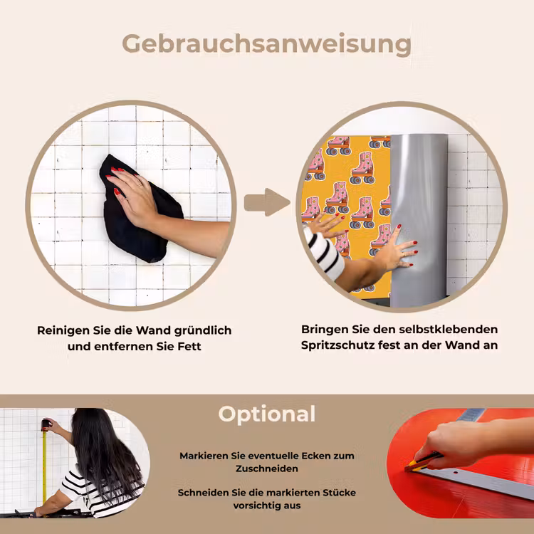 Geel - Rolschaatsen - Patroon keuken achterwand spatscherm klein 900 -gebruiksaanwijzing_DE