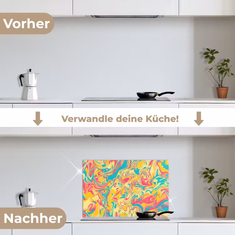 Geel - Roze - Blauw - Retro keuken achterwand spatscherm klein -voor_na_DE