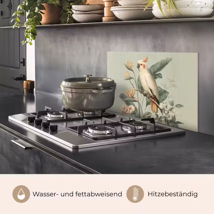 Gele kuifkaketoe - paradijsvogelbloemen - Groen keuken achterwand spatscherm klein -usp_DE