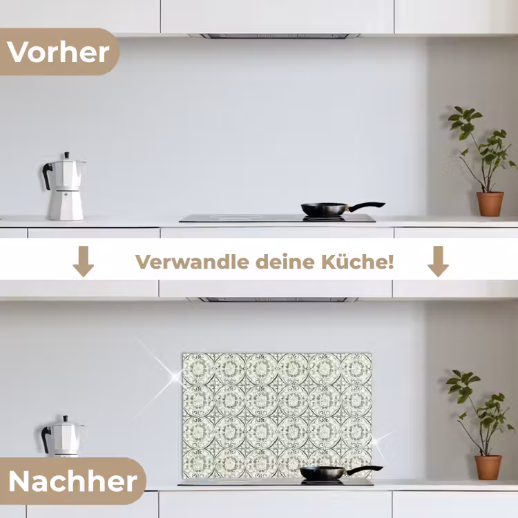Krulornament - Tegel - Groen keuken achterwand spatscherm klein 900 -voor_na_DE