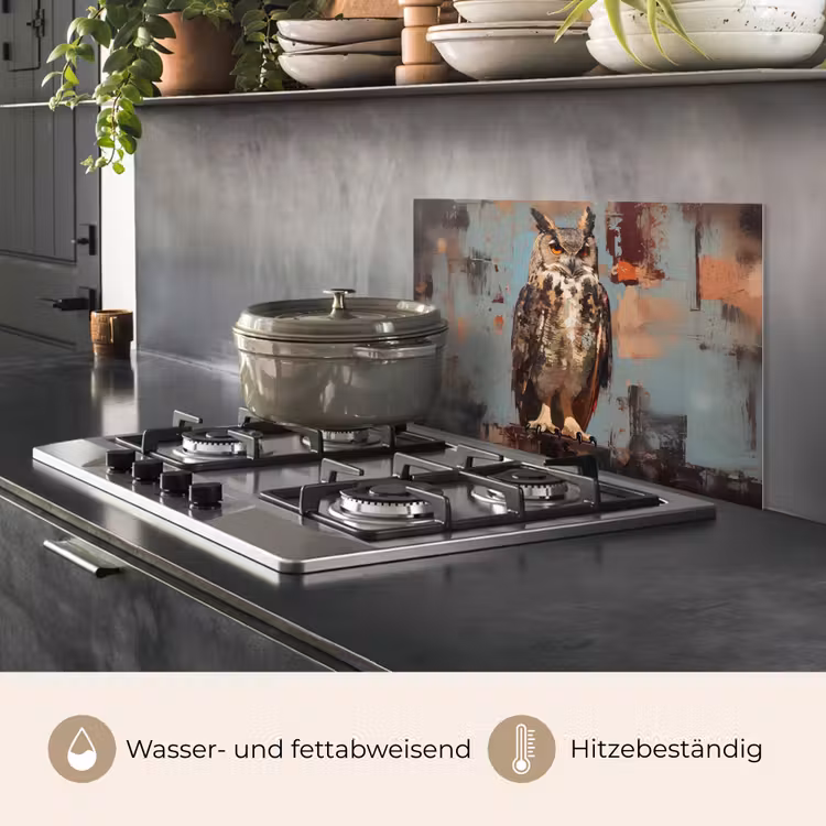 Geschilderd - Abstract - Uil - Bruin keuken achterwand spatscherm klein -usp_DE