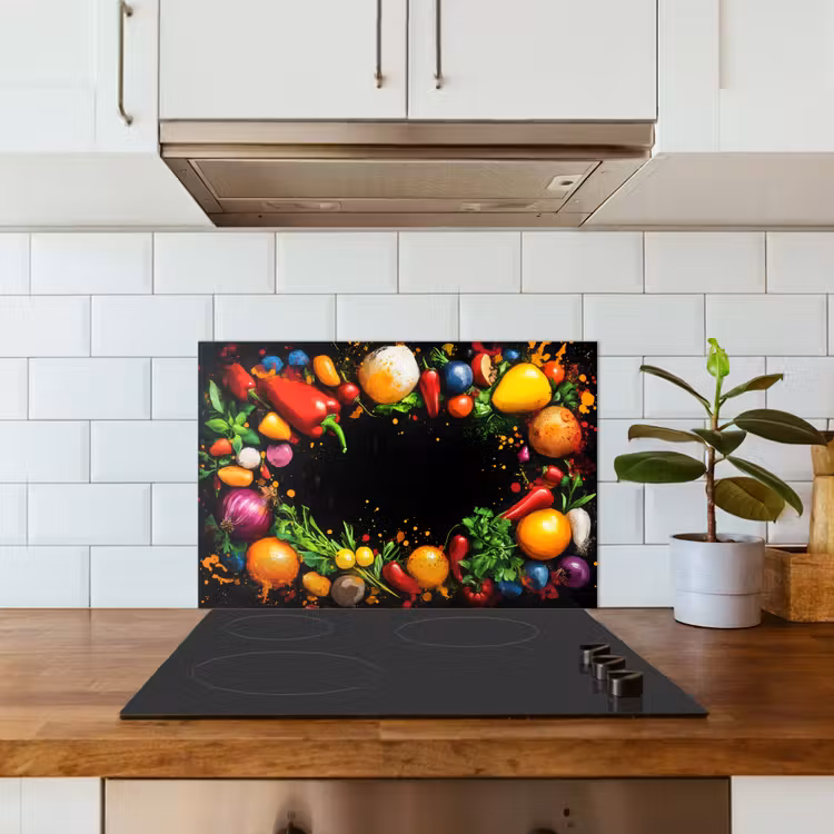 Groente - Graffiti - Kleurrijk - Koken - Abstract keuken achterwand spatscherm klein -sfeer2