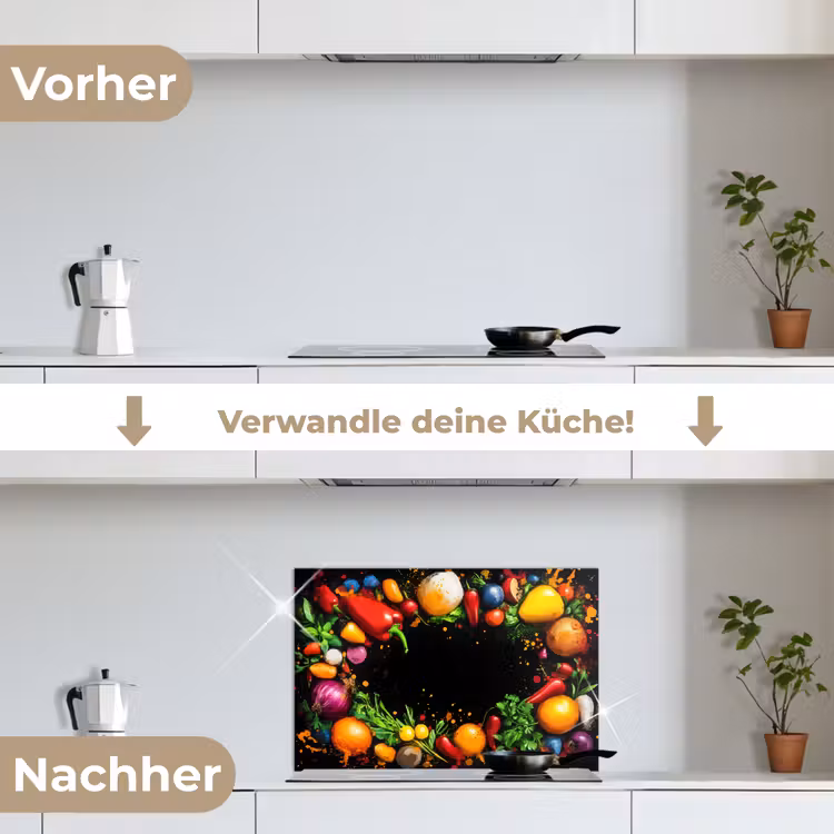 Groente - Graffiti - Kleurrijk - Koken - Abstract keuken achterwand spatscherm klein -voor_na_DE