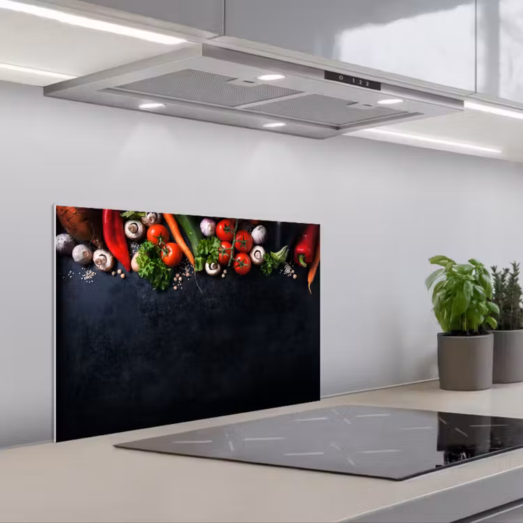Groente - Kruiden - Specerijen - Zwart - Rustiek - Keuken keuken achterwand spatscherm klein -3d_schuin