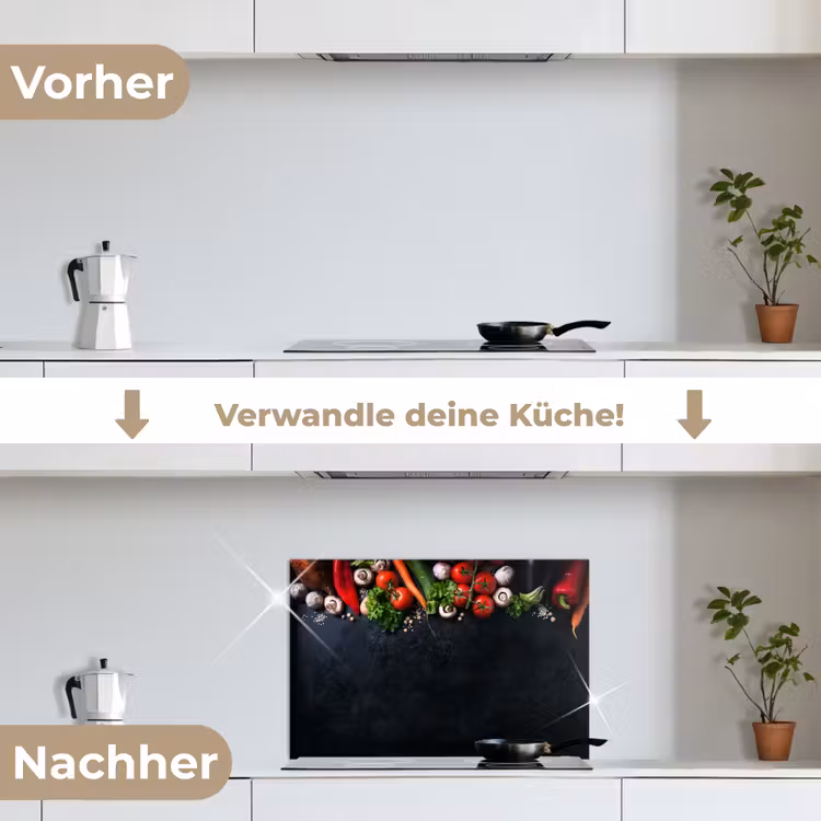 Groente - Kruiden - Specerijen - Zwart - Rustiek - Keuken keuken achterwand spatscherm klein -voor_na_DE