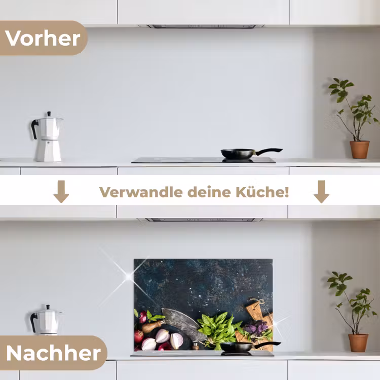 Groente - Kruiden - Wiegemes - Ui - Specerijen - Rustiek keuken achterwand spatscherm klein -voor_na_DE