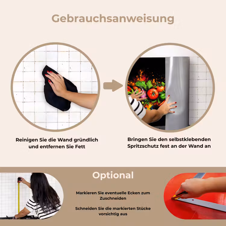 Groente - Eten - Kruiden - Graffiti - Koken keuken achterwand spatscherm klein -gebruiksaanwijzing_DE