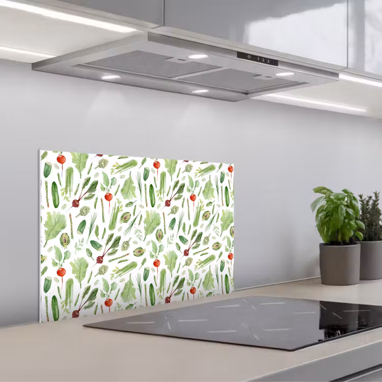 Groente - Patroon - Groen - Rood keuken achterwand spatscherm klein 900 -3d_schuin