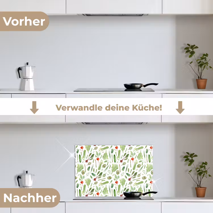 Groente - Patroon - Groen - Rood keuken achterwand spatscherm klein 900 -voor_na_DE